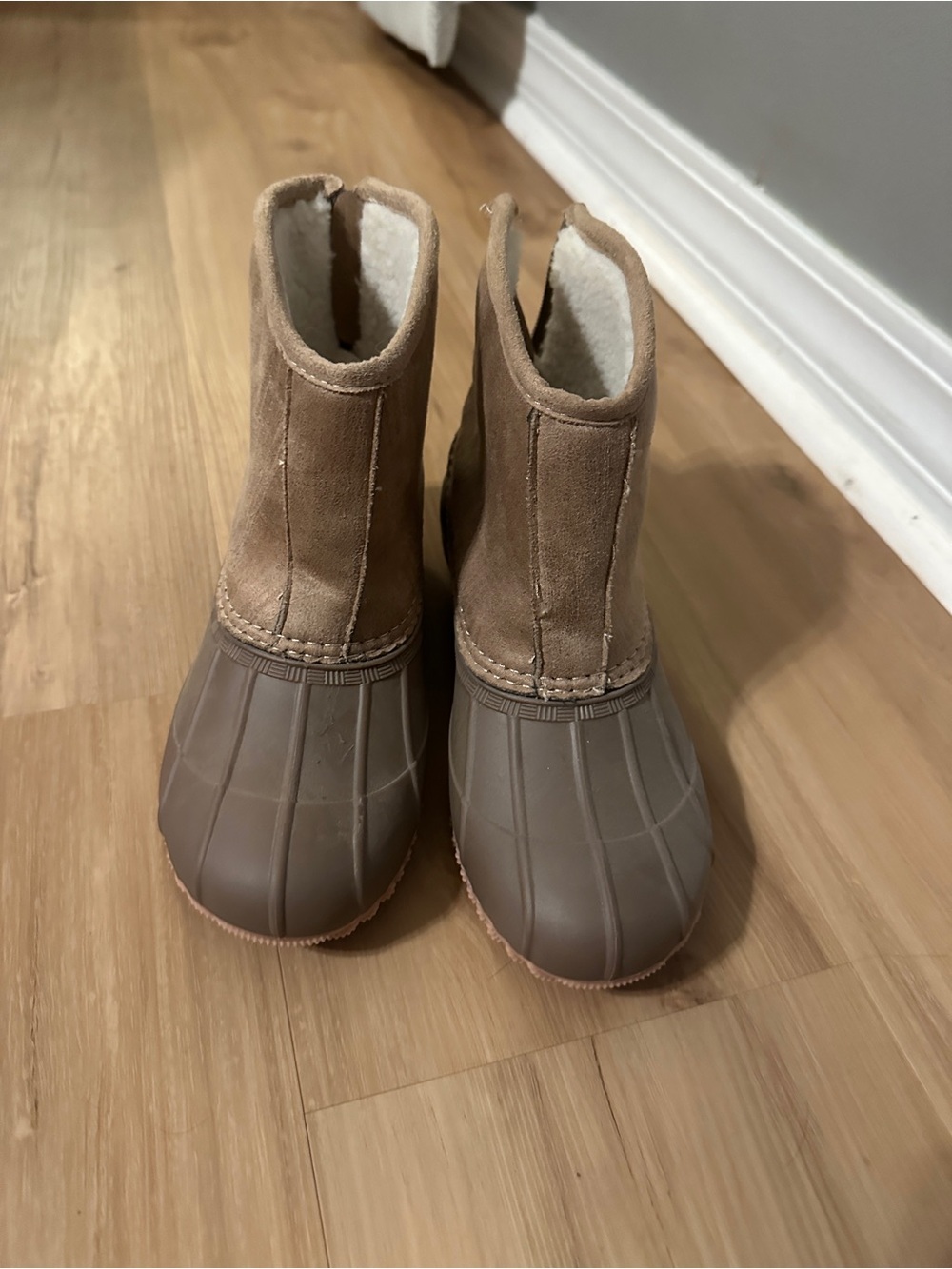 Kids Waterproof Brown Duck Boots with Faux Fur Lining